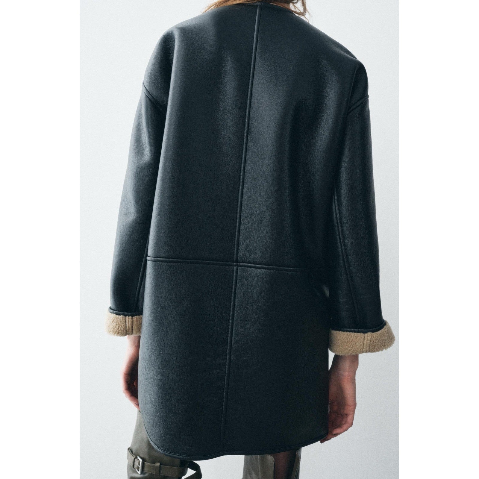 NWT!! ZARA ZW Collection Double Faced Coat Jacket Black Fleece Lining Small