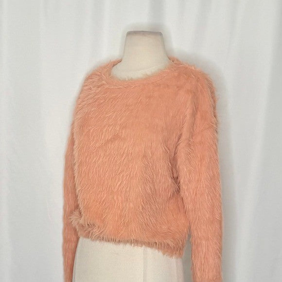 ZARA Pink Fuzzy Shag Pullover Sweater Cropped Blogger Favorite Knitwear Small