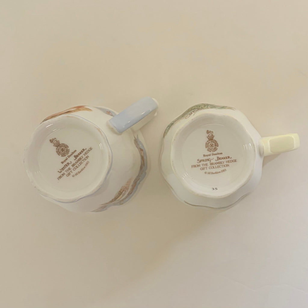 Set 2 Vintage ROYAL DOULTON Brambly Hedge Winter Spring Beaker Tea Cups 1983