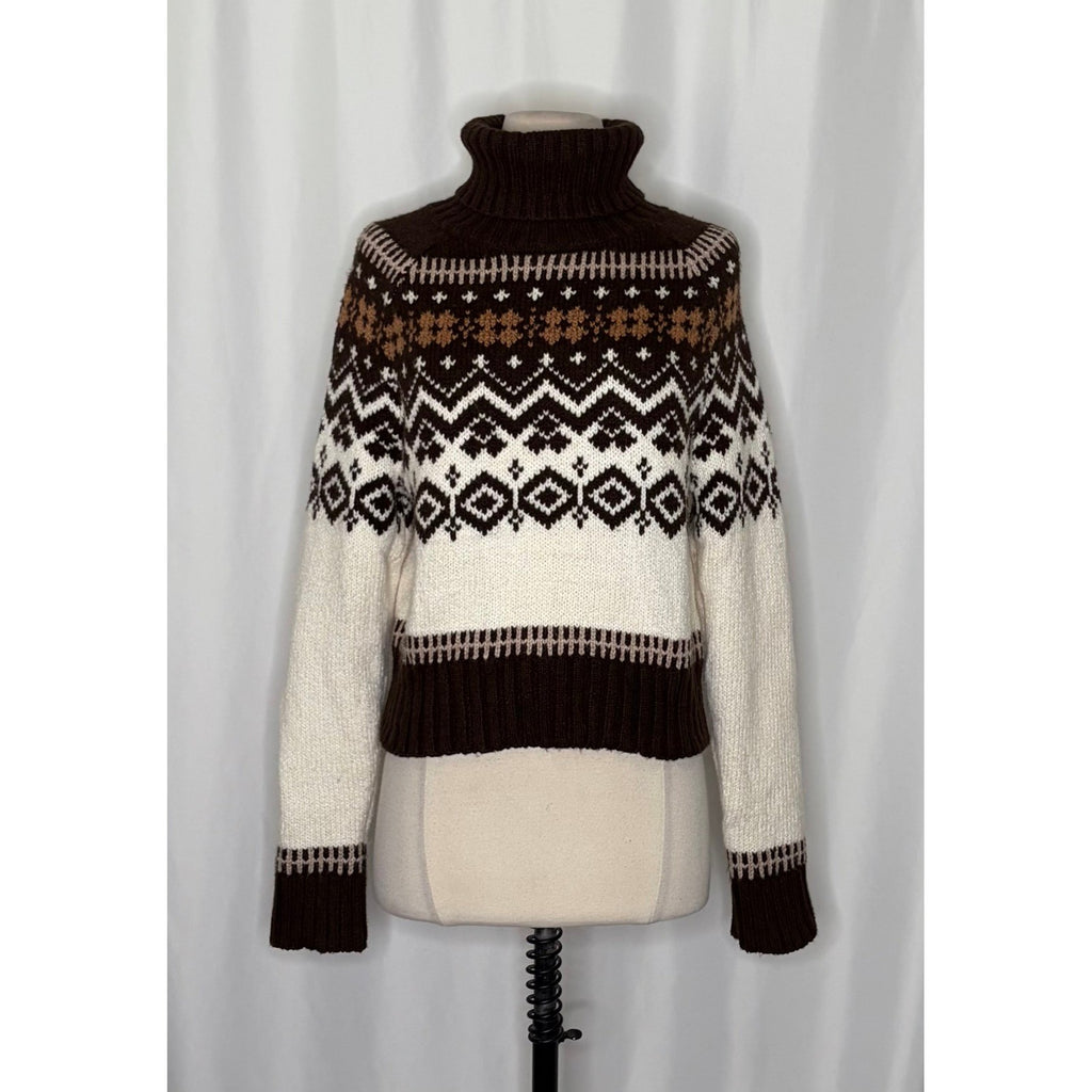 AMERICAN EAGLE Fairisle Snowdrift Turtleneck Sweater Cropped Fair Isle Small