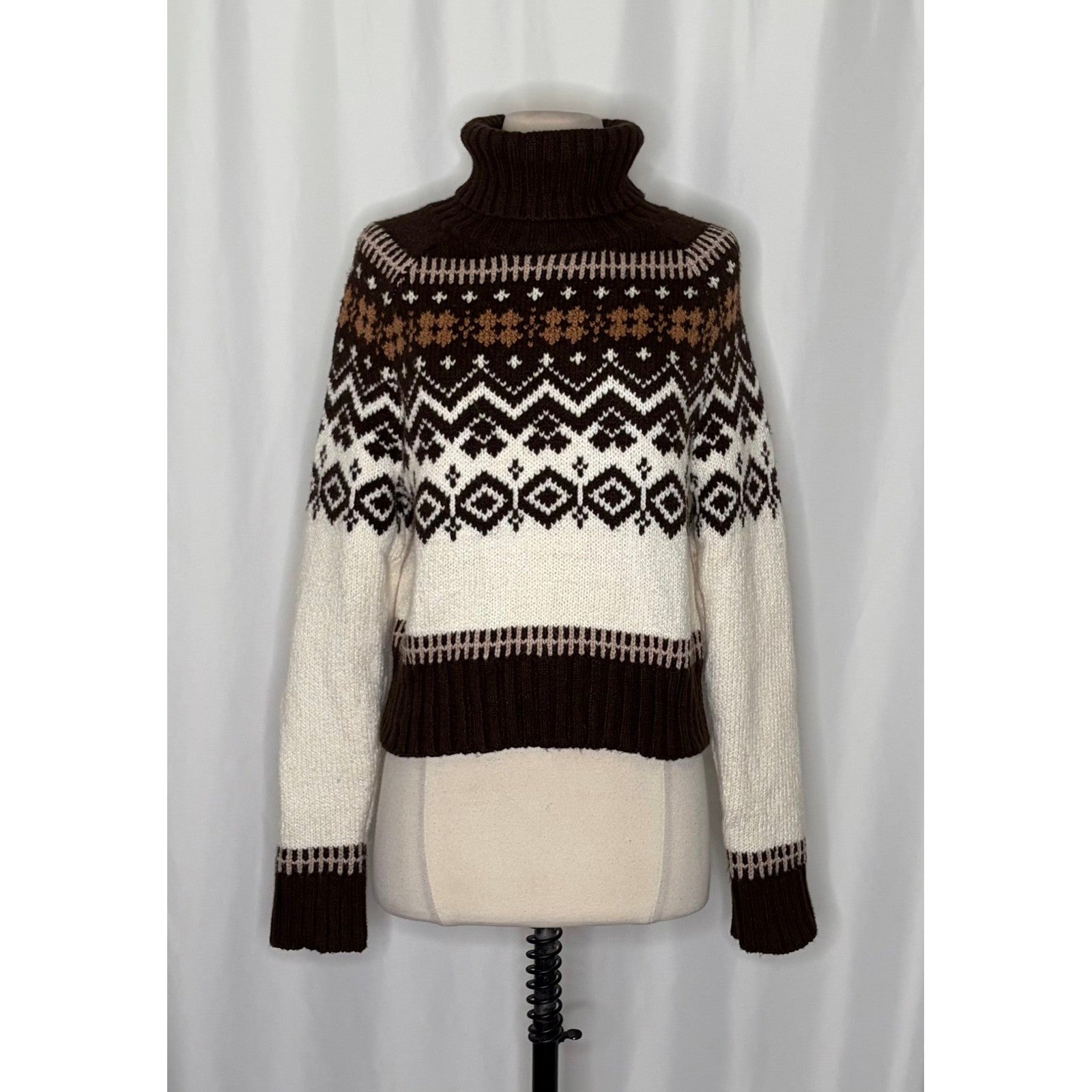 AMERICAN EAGLE Fairisle Snowdrift Turtleneck Sweater Cropped Fair Isle Small