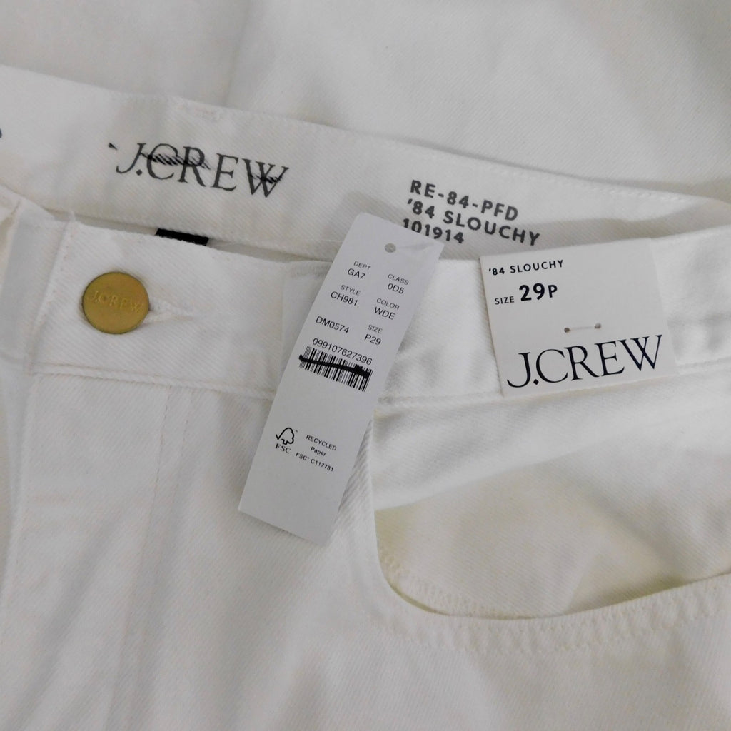 NWT!! J. CREW Petite Slouchy Jeans Solid White Denim Button Fly 29P 29 Petite
