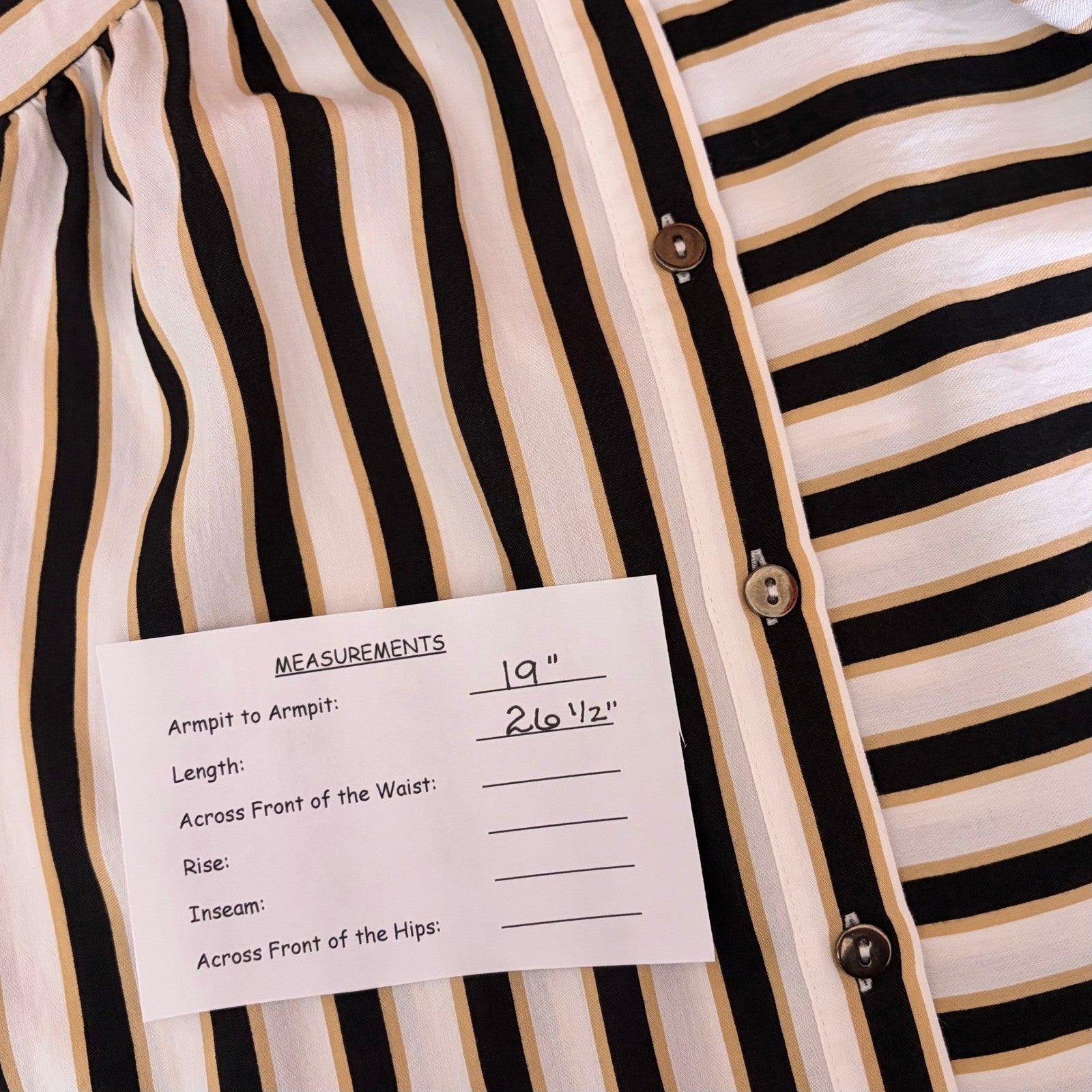 Anthropologie MAEVE Silky Striped Buttondown Black White Tan Button Down Small