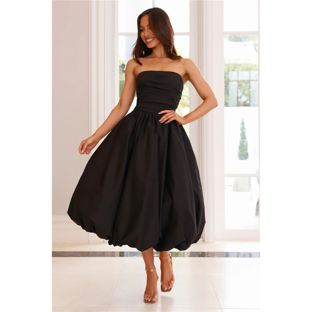 NWT!! HELLO MOLLY Upon A Cloud Strapless Bubble Midi Dress Solid Black X-Small