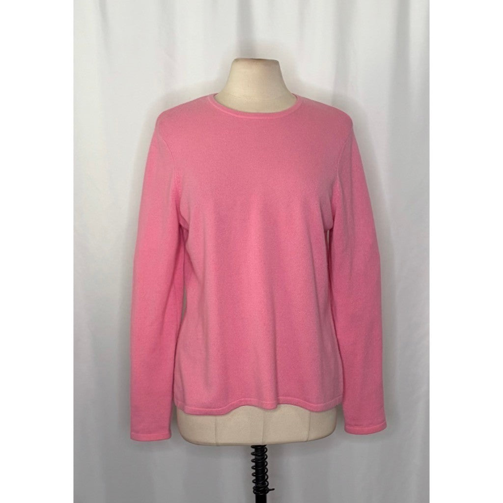 LANDS' END Pink Cashmere Pullover Sweater Solid Knitwear Preppy Barbie Large