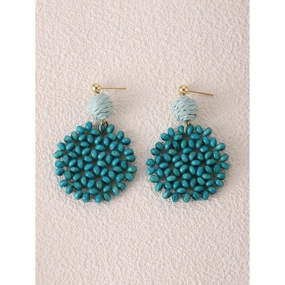 NEW Teal Wooden Beaded Drop Dangle Earrings Balls Vacation Resortwear Cruise