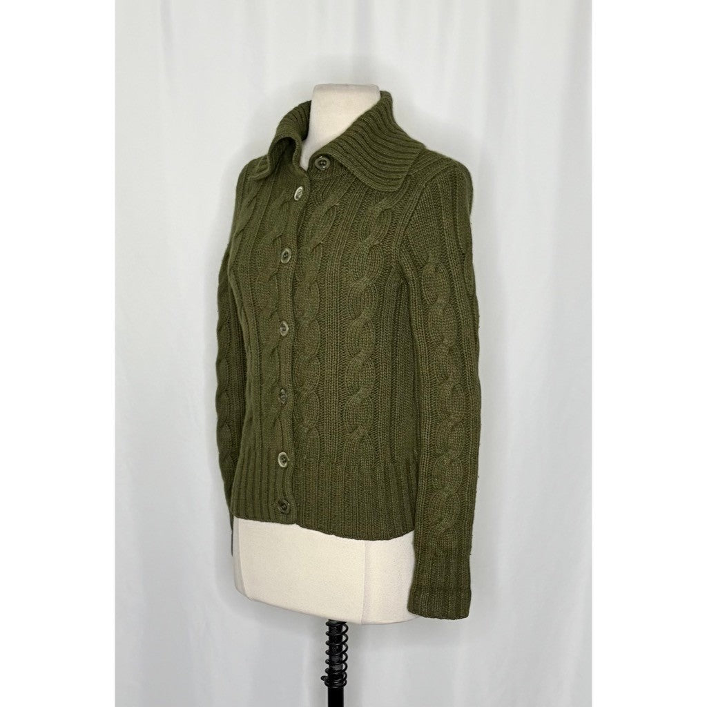 Vintage J. CREW Cable Knit Shawl Collar Cardigan Sweater Wool Cashmere X-Small