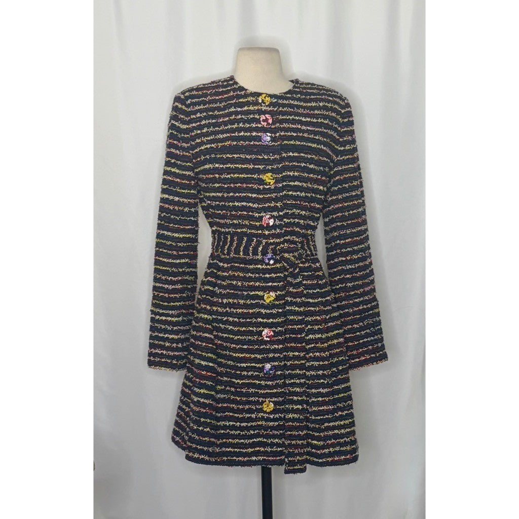CABI Headline Topper Colorful Tweed Floral Belted Coat Preppy Style 5660 Size 2