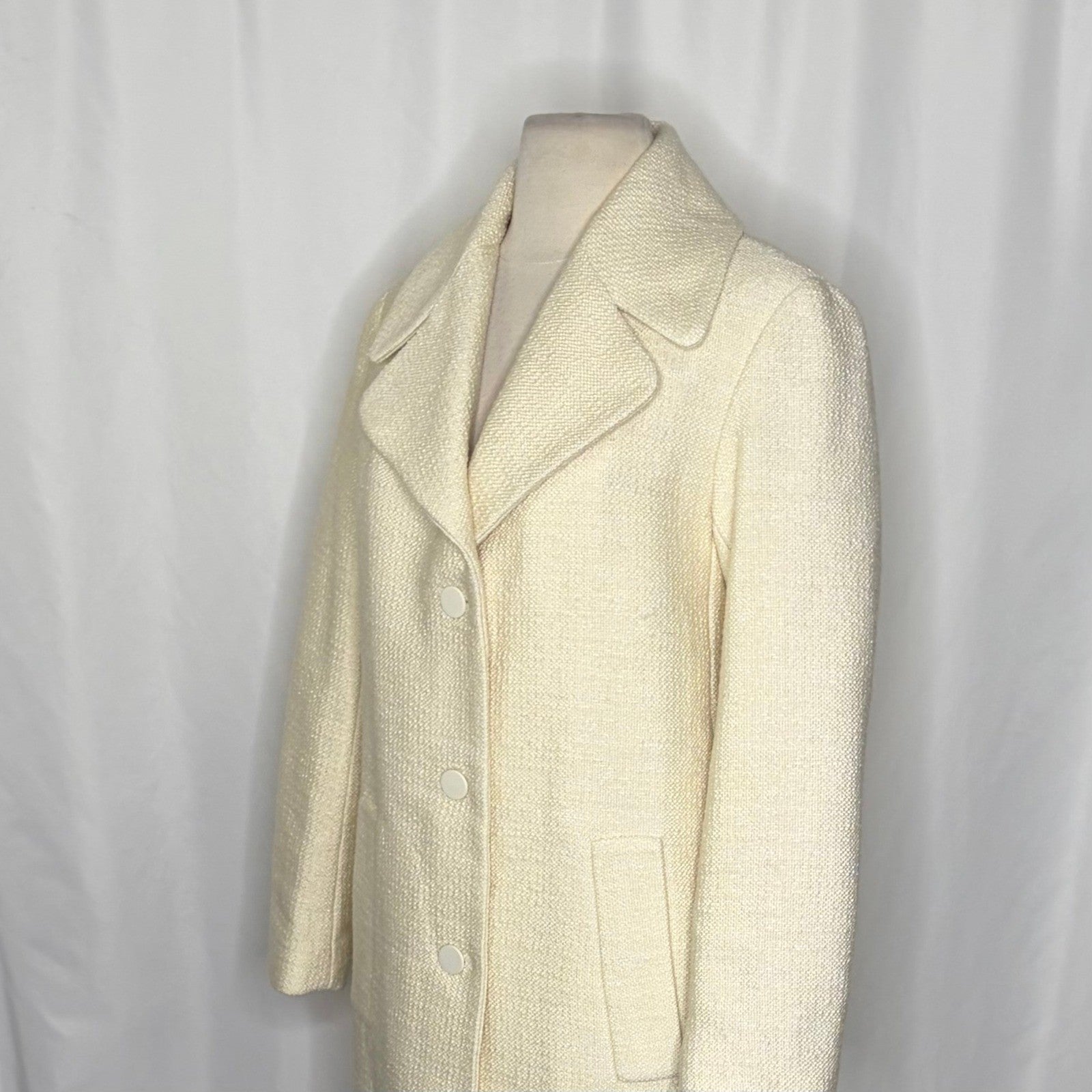 NWT!! CLUB MONACO Quilted Boucle Long Coat Manteaux White Ivory Solid X-Small
