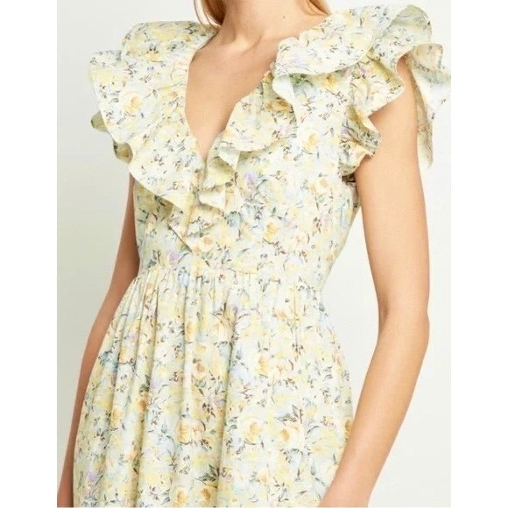 O.P.T. Kate Floral Ruffled Midi Dress One Pretty Time Pockets Ruffles Small