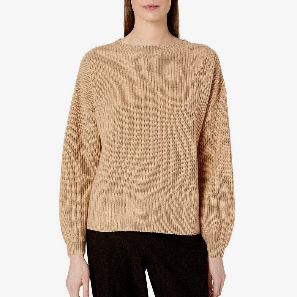 EILEEN FISHER Cashmere Round Neck Pullover Ribbed Shaker Knit Sweater Small