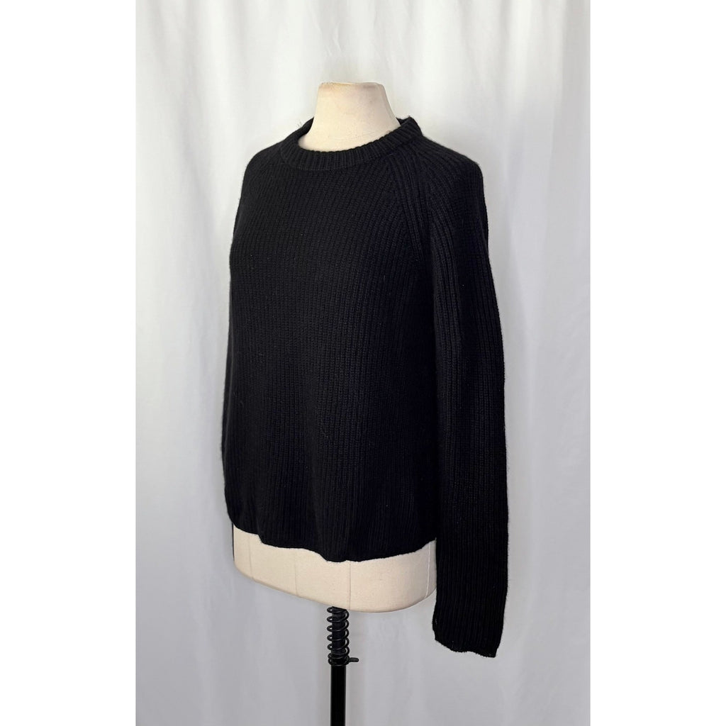 JENNI KAYNE Cashmere Fisherman Sweater Solid Black Raglan Knitwear Knit Large