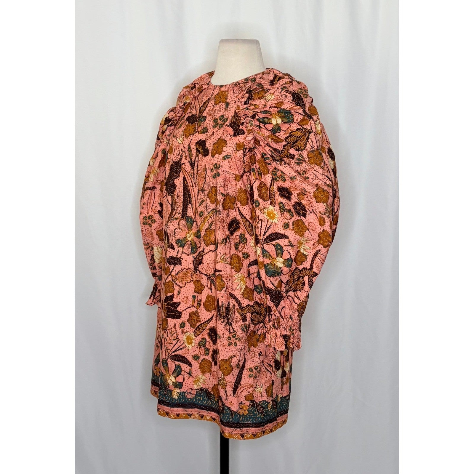 ULLA JOHNSON Devya Dress Blush Pink Floral Mini Ruffled Balloon Sleeve Size 4