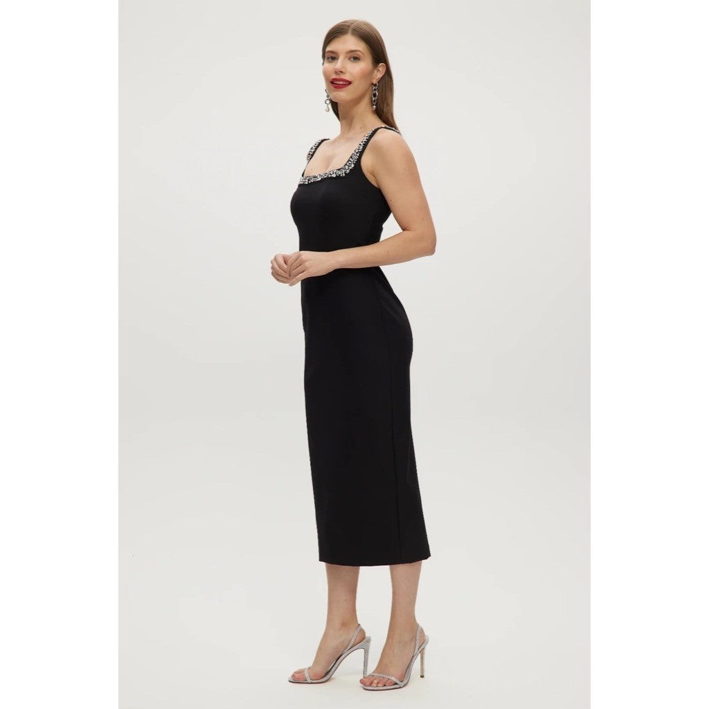 CAMILA COELHO Black Embellished Midi Sheath Dress Glam Solid Party Cocktails XS