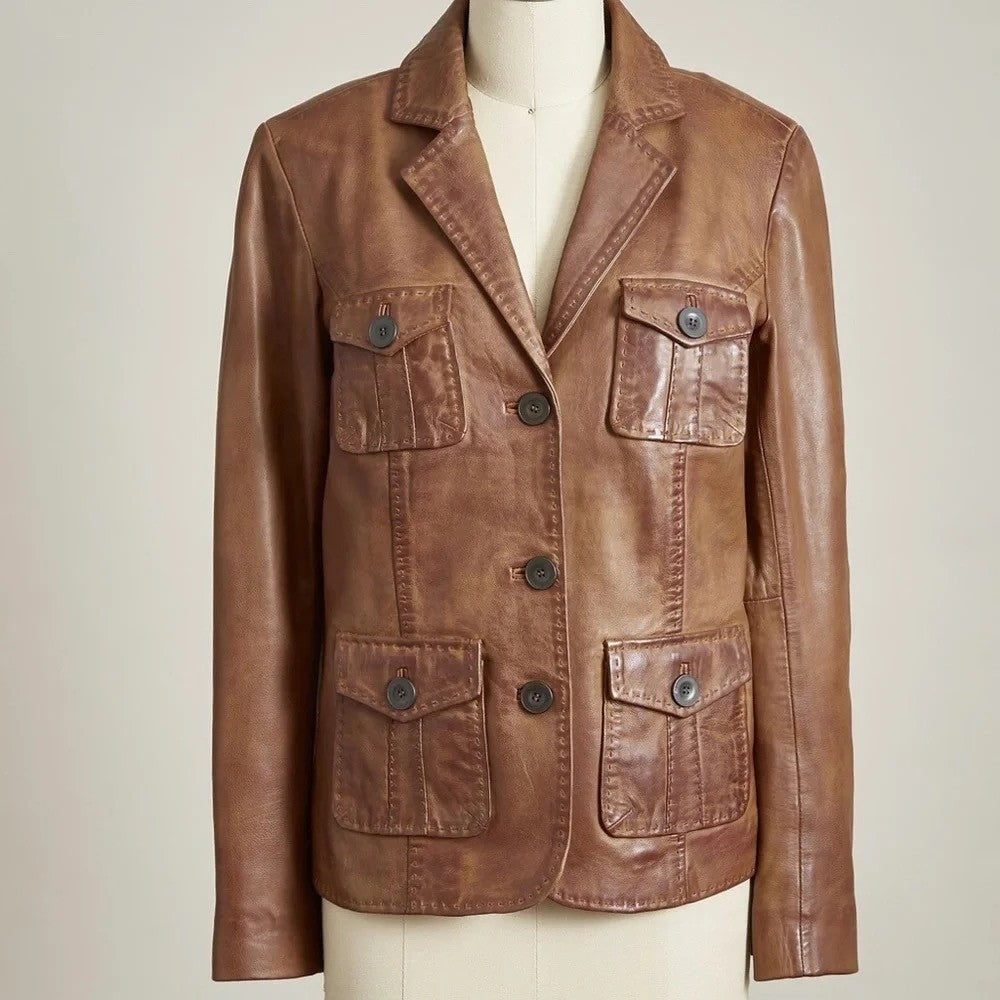 SUNDANCE McKenna Leather Blazer Jacket Honey Brown Floral Lining Boho Medium