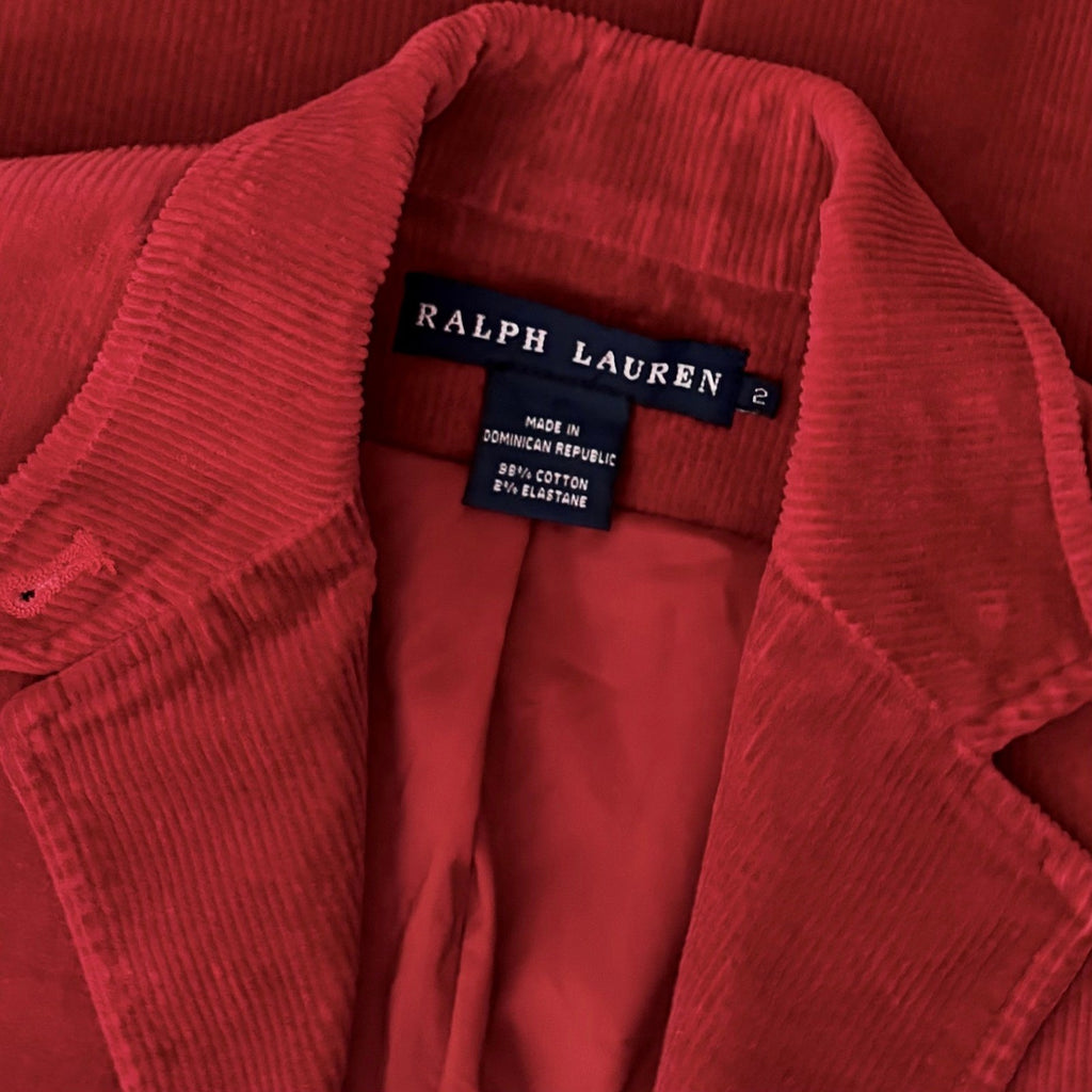 RALPH LAUREN BLUE LABEL Red Corduroy Blazer Jacket Preppy Academia Size 2