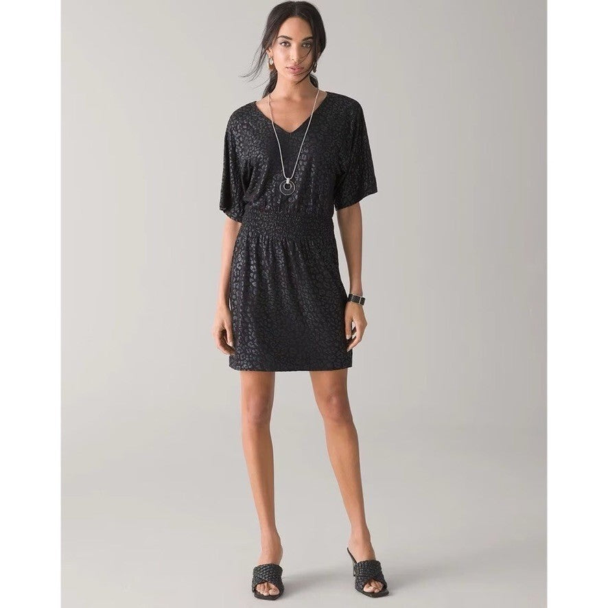 NWT!! WHBM Kimono Sleeve Smocked Waist Dress Leopard Foil Mini Animal X-Small