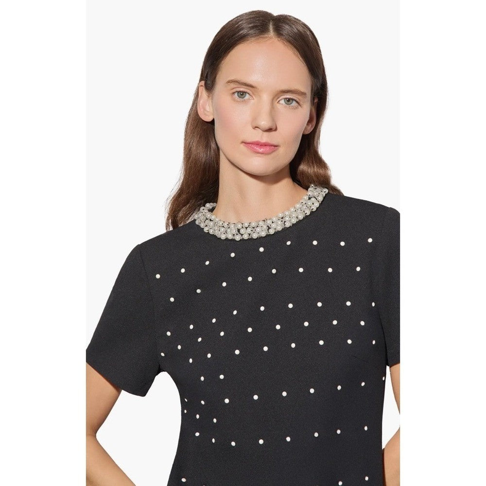 NWT!! MING WANG Heritage Fit Embellished Crepe Sheath Dress Black Pearls X-Small