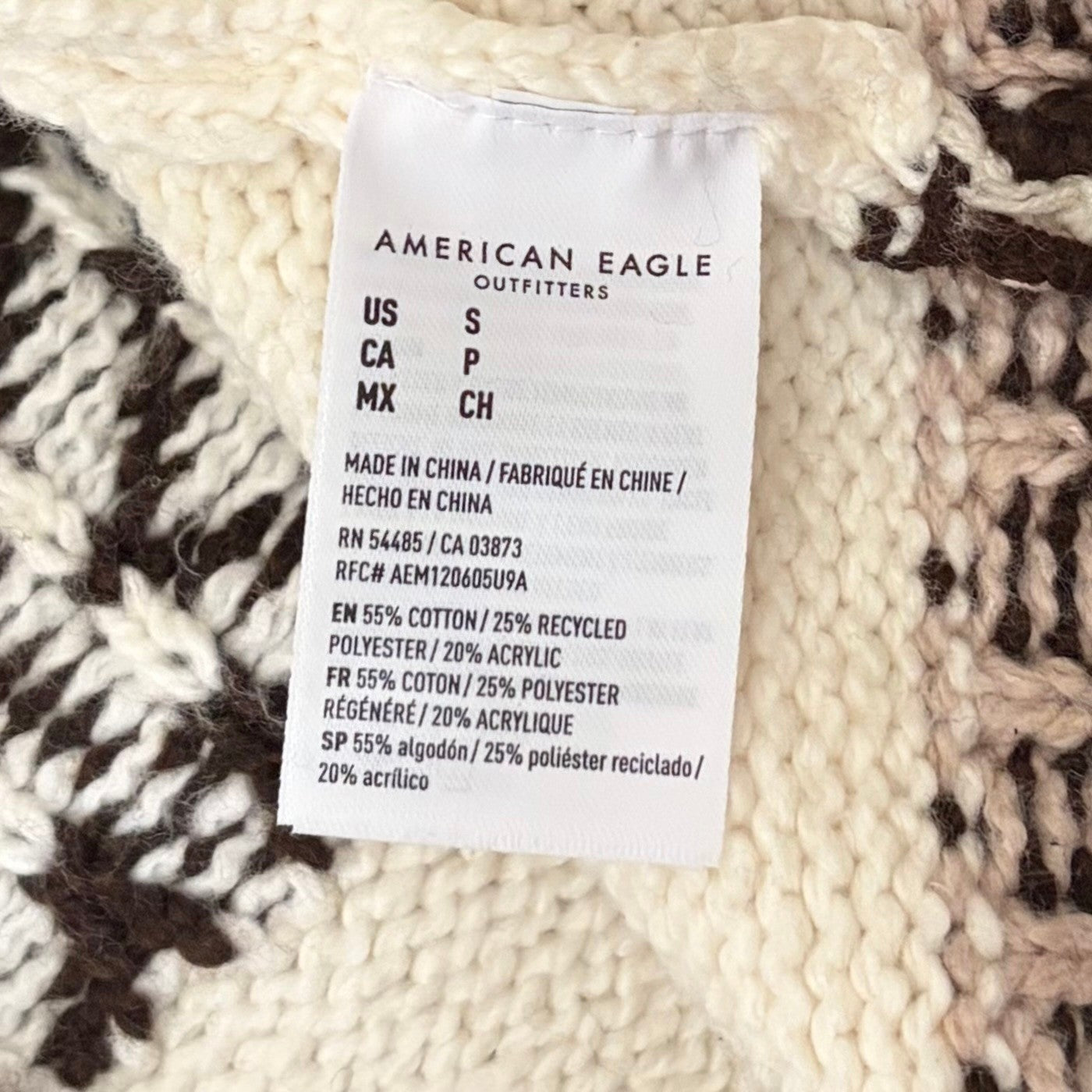 AMERICAN EAGLE Fairisle Snowdrift Turtleneck Sweater Cropped Fair Isle Small