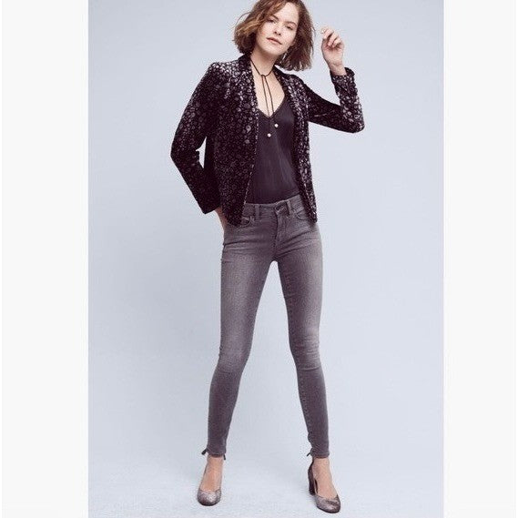 Anthropologie ELEVENSES Lumi Velvet Blazer Jacket Floral Black Silver Size 2