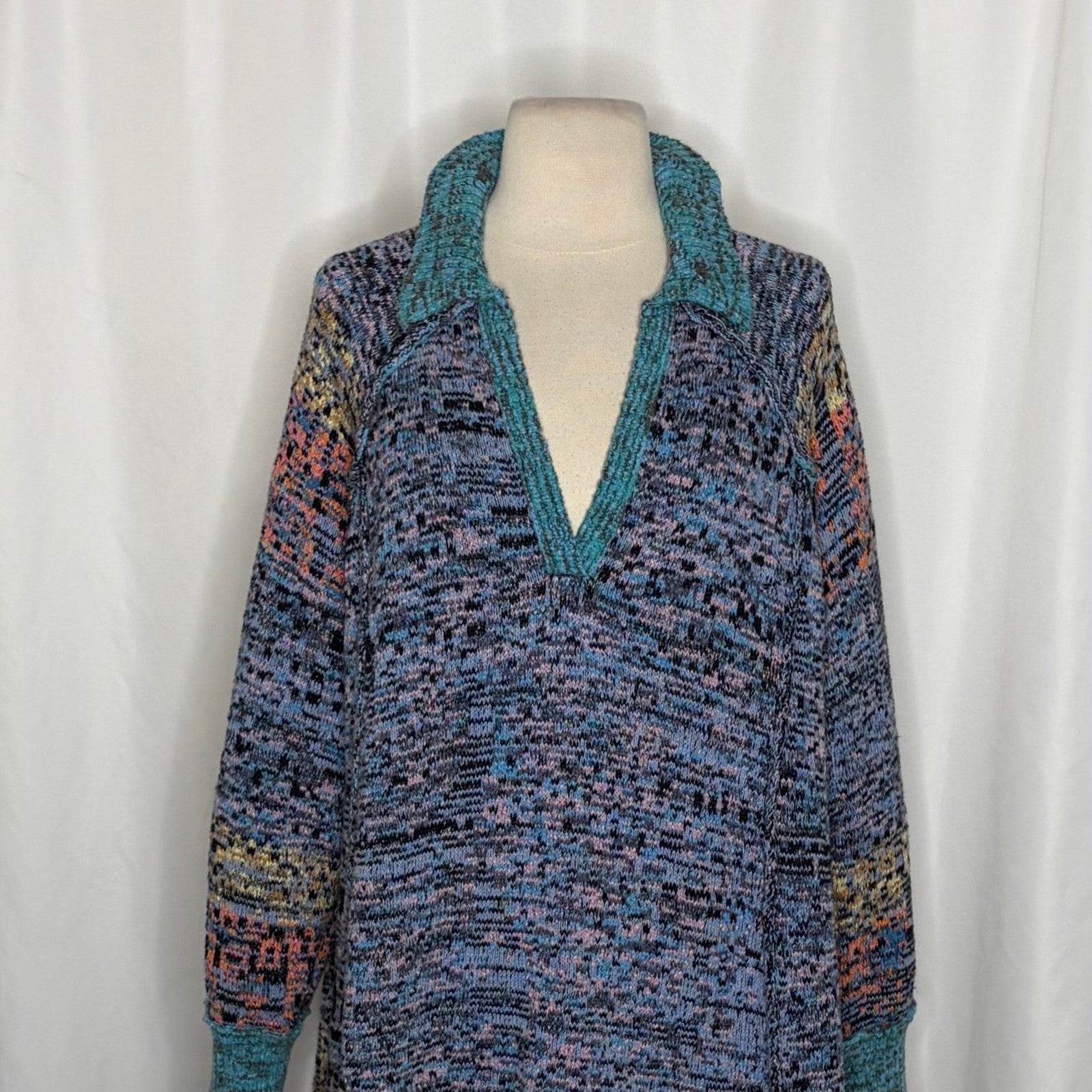 FREE PEOPLE Seasons Of Sun Mini Collared Pullover Knit Sweater Dress Small