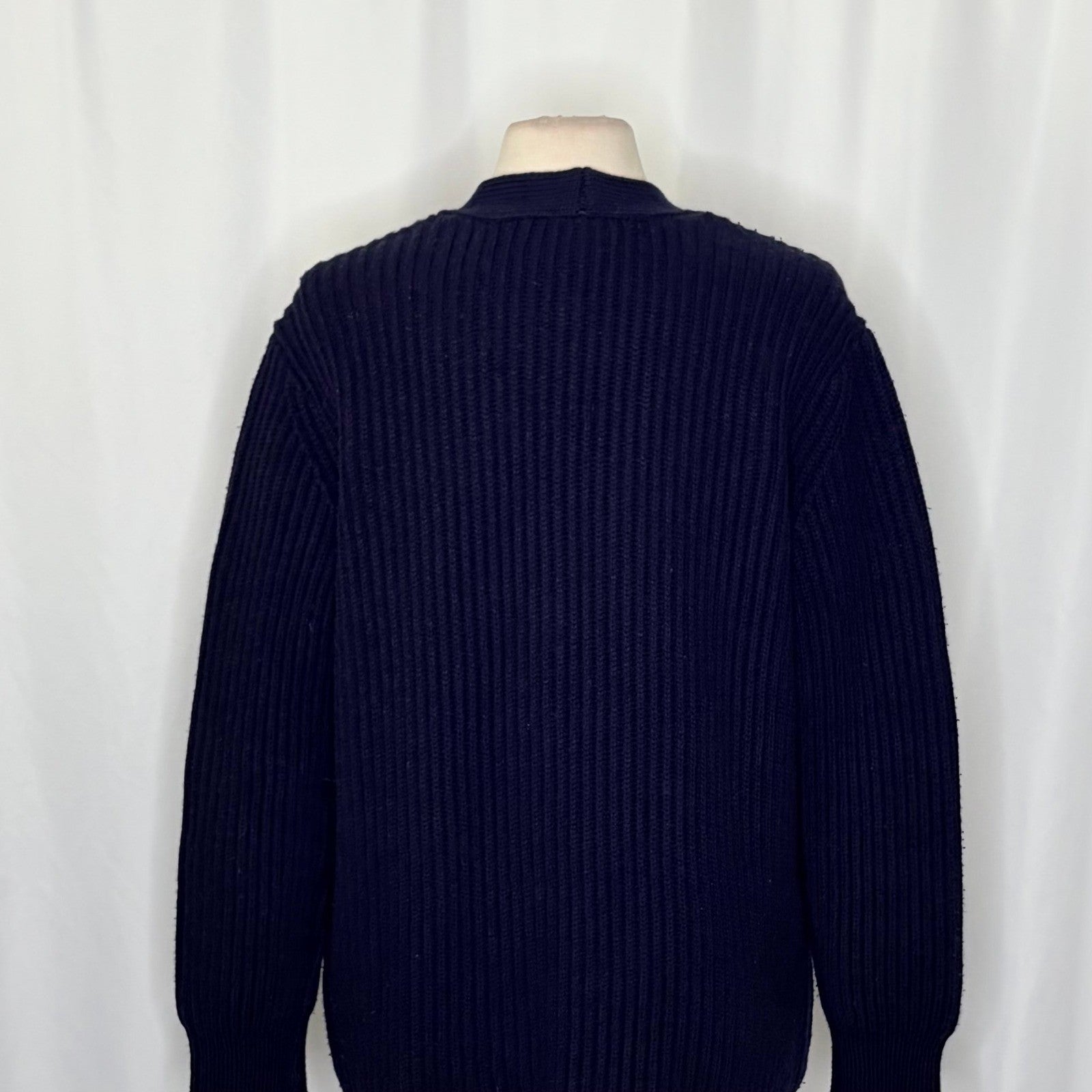J. CREW Wool Navy Blue Cardigan Sweater Solid Ribbed Knit Preppy Academia Large