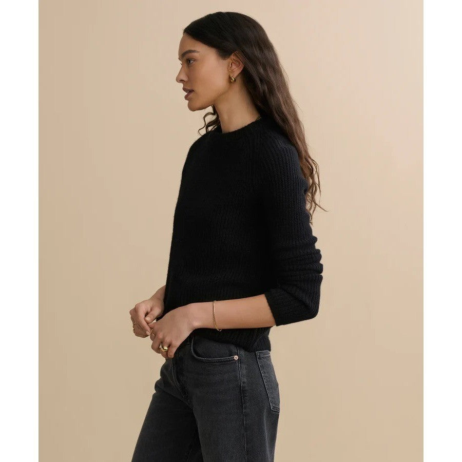 JENNI KAYNE Cashmere Fisherman Sweater Solid Black Raglan Knitwear Knit Large