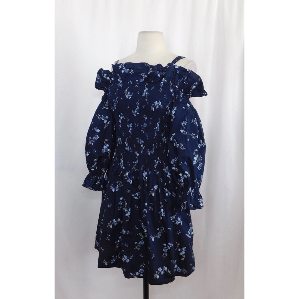 Revolve REBECCA TAYLOR Francine Off Shoulder Dress Floral Smocked Navy Blue 0