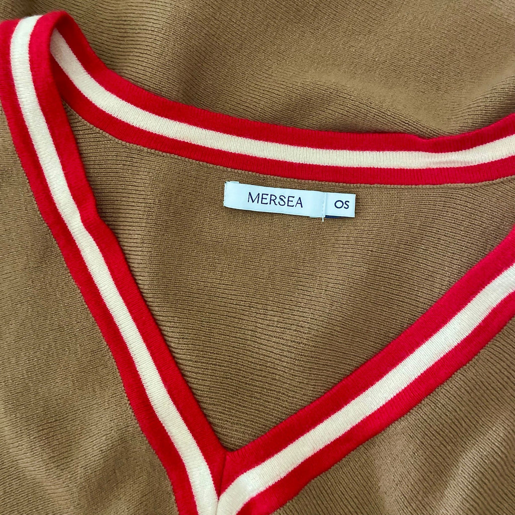 MERSEA Anywhere V Neck Poncho Birch Brown Red Stripe Mer Sea One Size OS