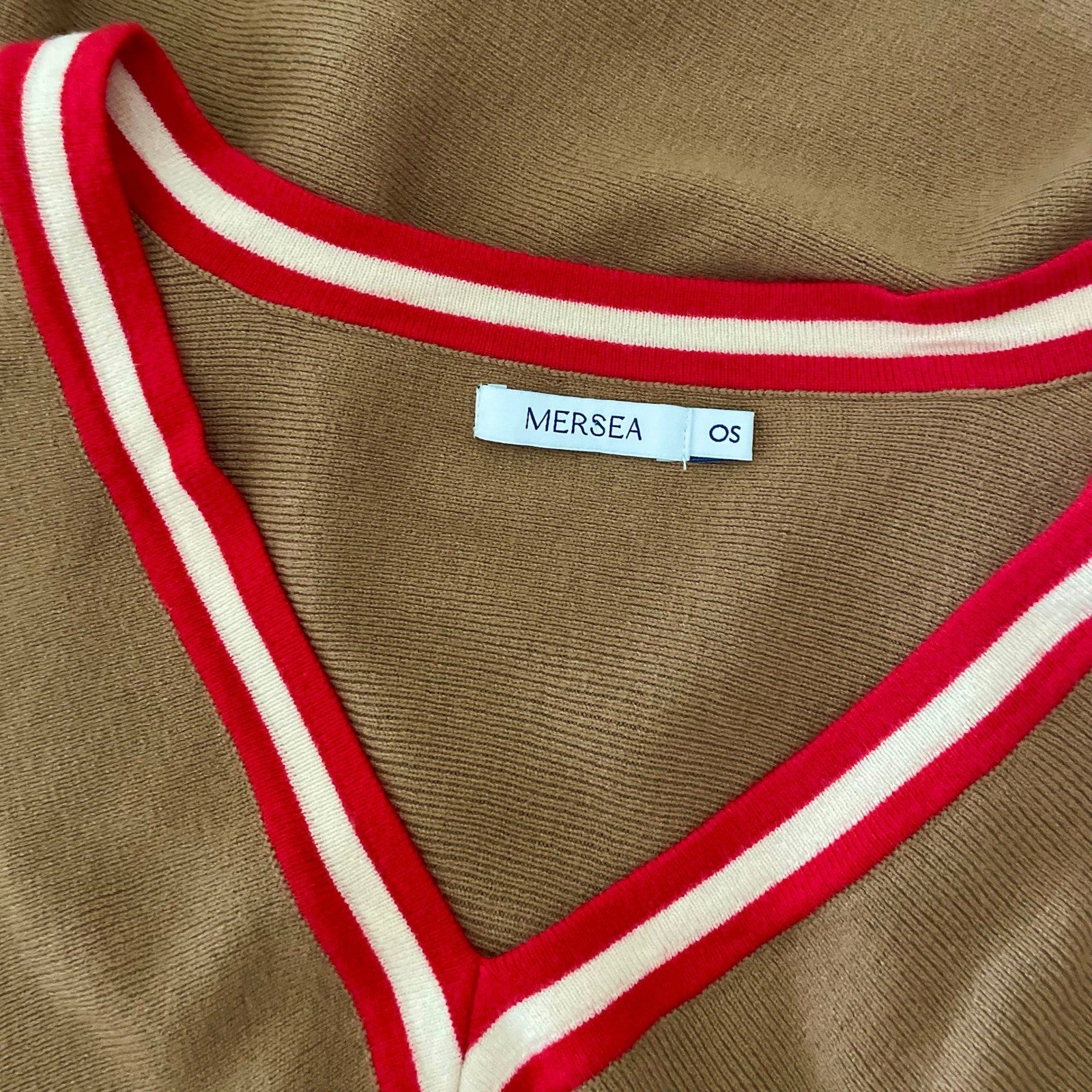 MERSEA Anywhere V Neck Poncho Birch Brown Red Stripe Mer Sea One Size OS