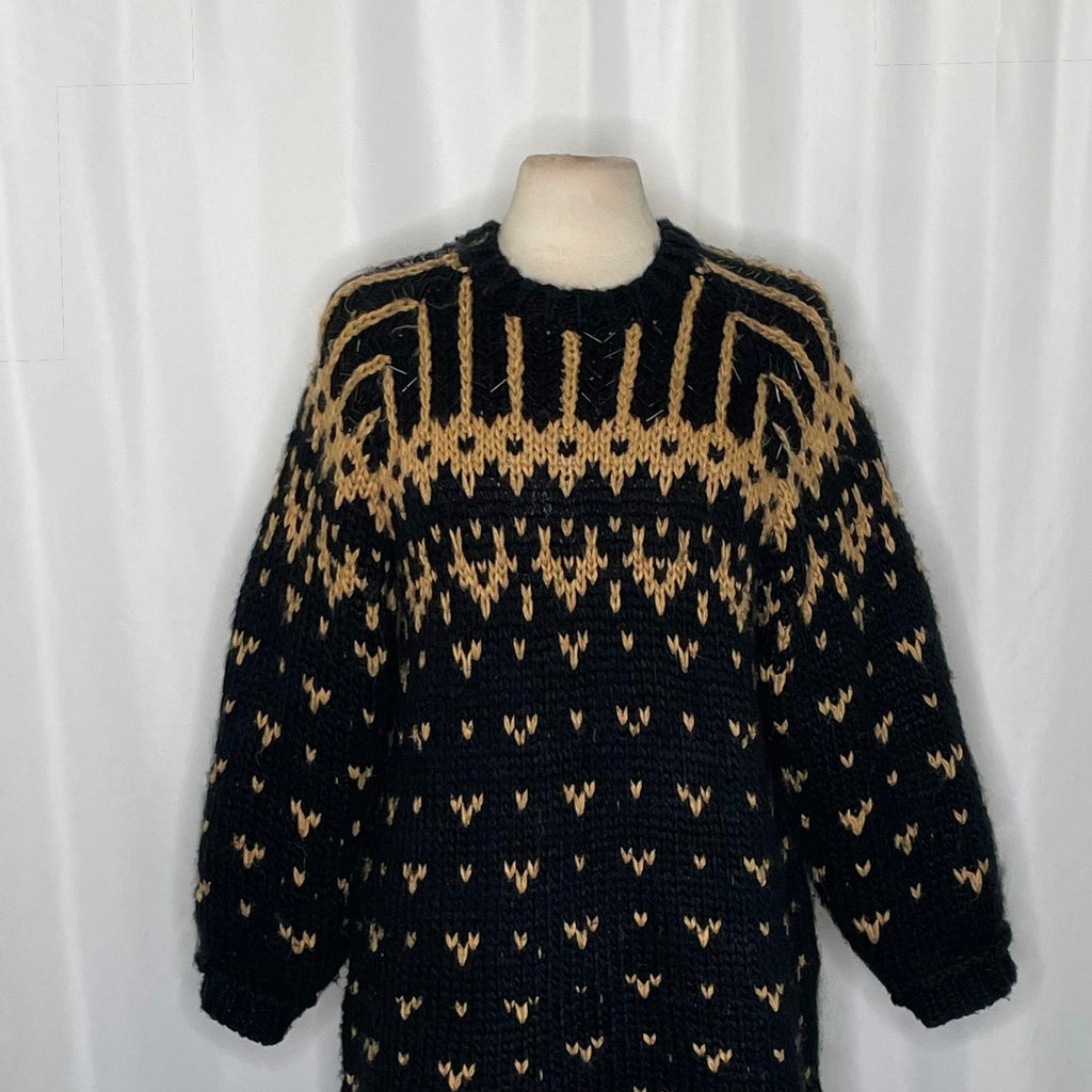 ZARA Limited Edition Beaded Jacquard Sweater Black Brown Oversized Chunky Small