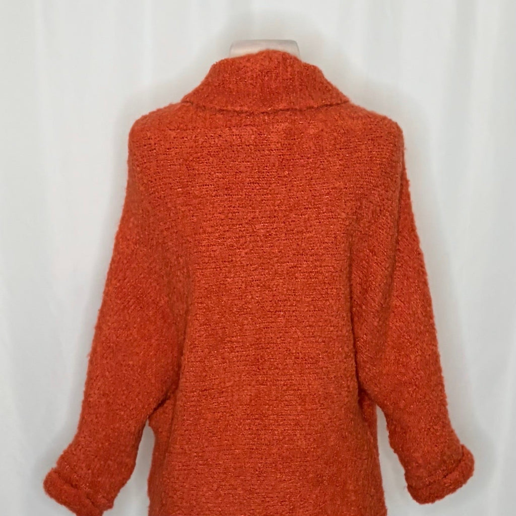 SUNDANCE Laurel Breeze Cardigan Sweater Solid Orange Boucle Knit Wool Small