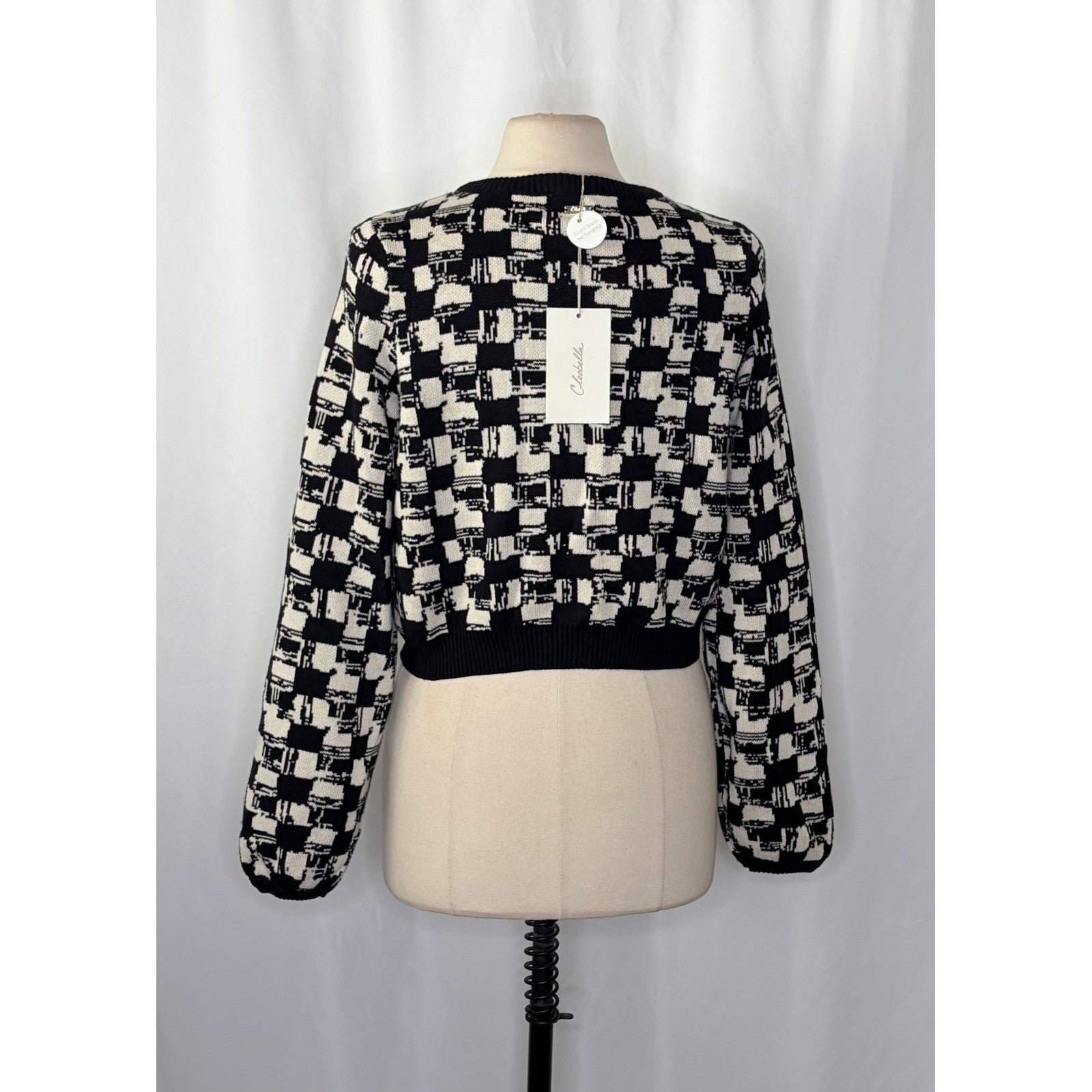 NWT!! CLEOBELLA Marybeth Biarritz Cardigan Sweater Black Ivory Cropped Large