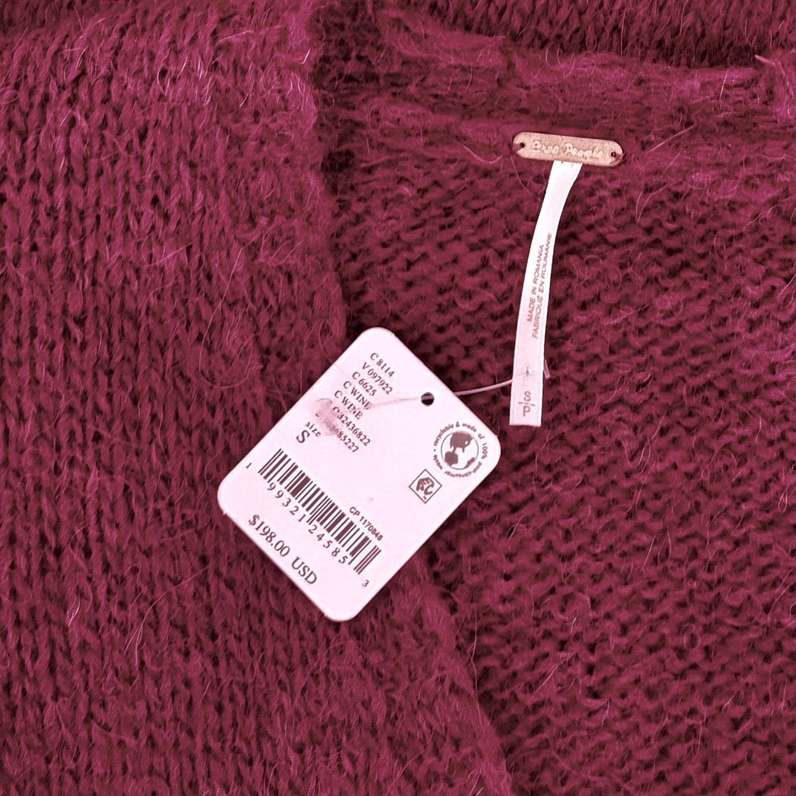 NWT!! FREE PEOPLE Marina SoftSpun Cardi Cardigan Sweater Purple Wine Alpaca S