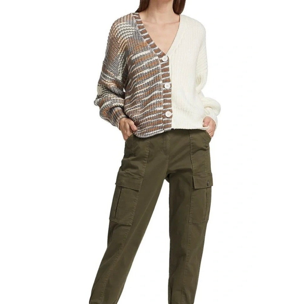 CINQ A SEPT Anabella Chunky Knit Cardigan Sweater Colorblock Space Dye Small