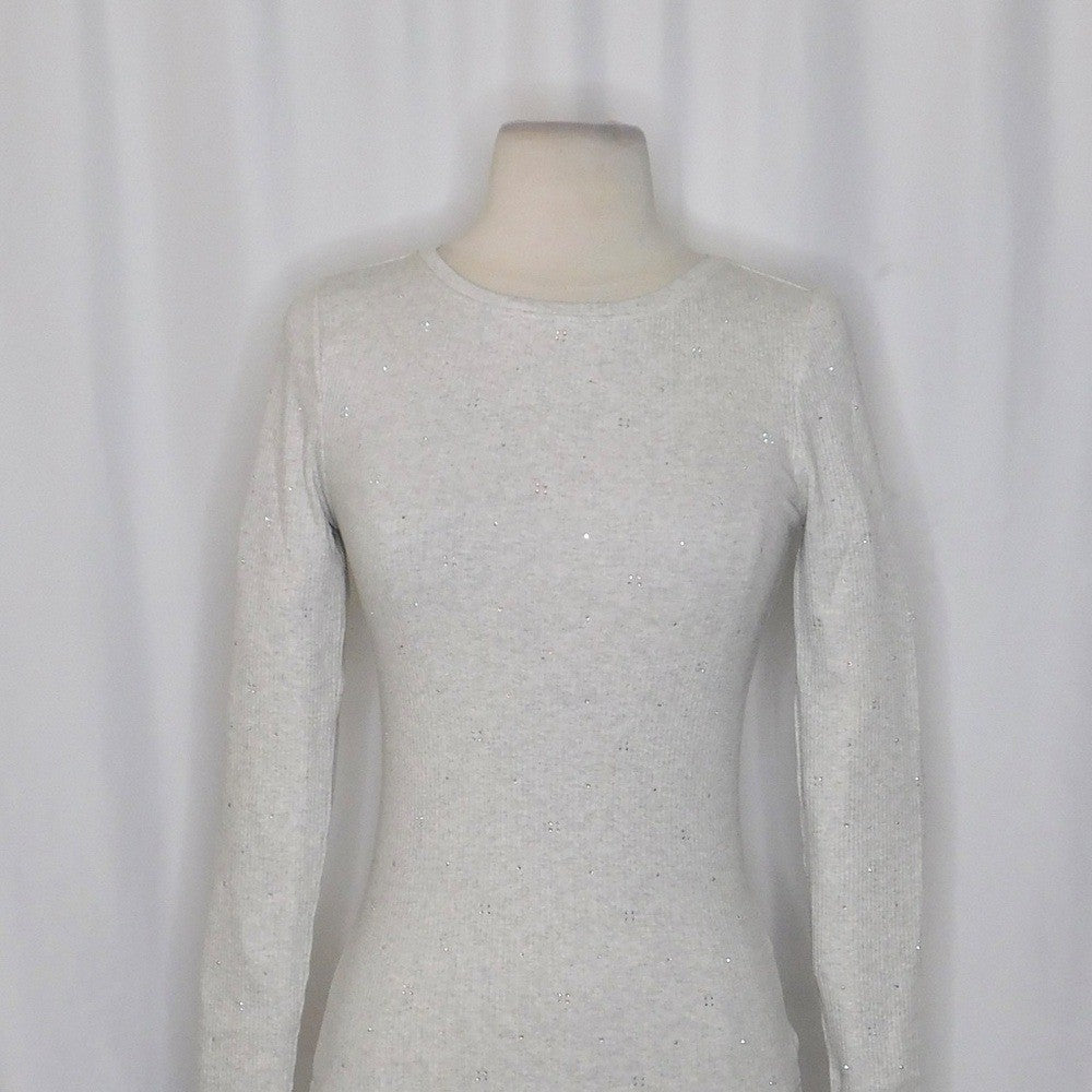 J. CREW Vintage Rib Long Sleeve T-Shirt Embellished Heathered Dove XXS XX-Small
