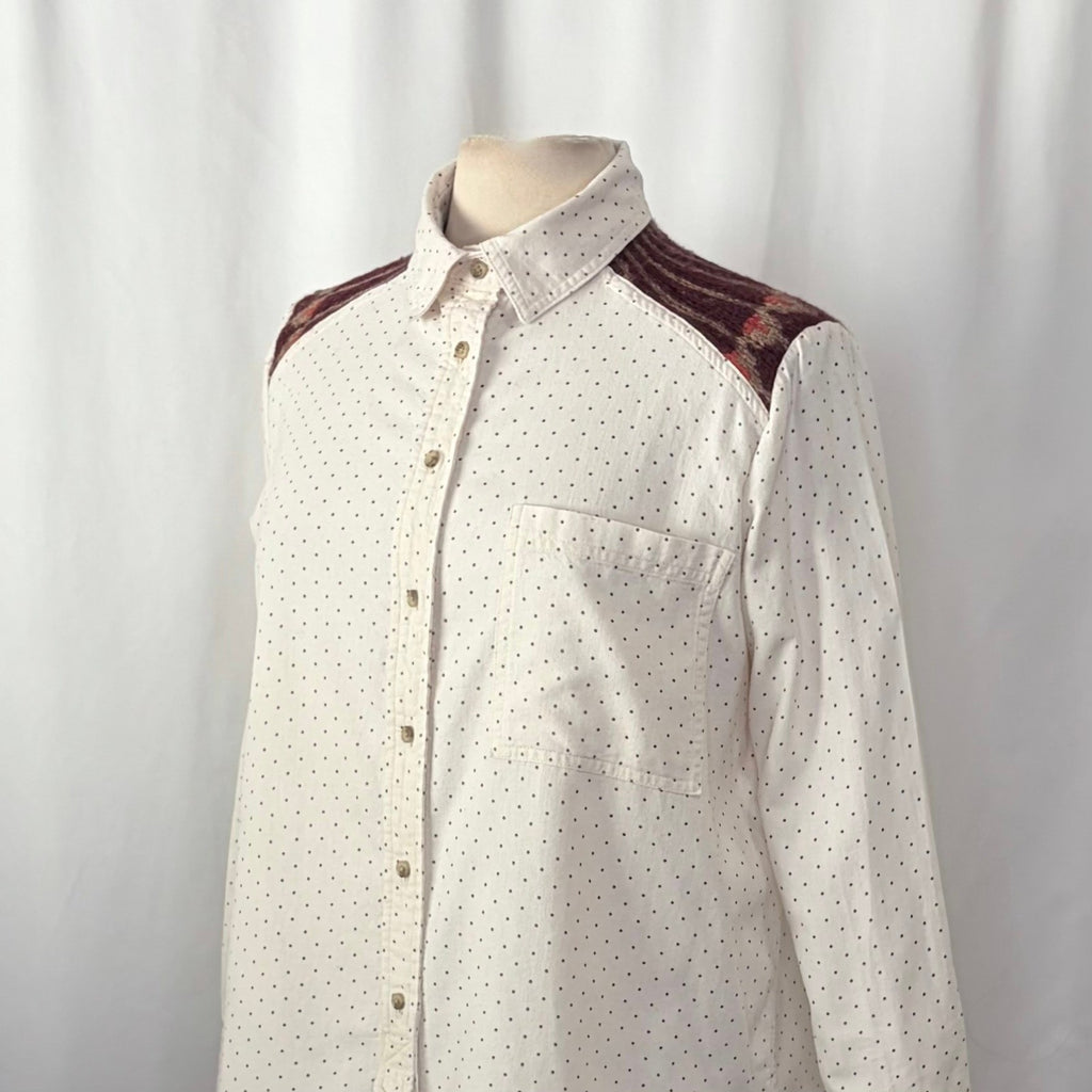 FREE PEOPLE Mixed Media Sage Buttondown Shirt Wool Western Polka Dot Medium