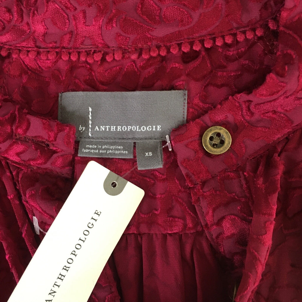 NWT!! ANTHROPOLOGIE Susanna Burnout Velvet ¾ Sleeve Buttondown Top Blouse XS