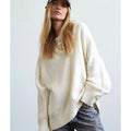 FREE PEOPLE Brookside Tunic Sweater Ivory Slouchy Solid Knitwear Scoop Large