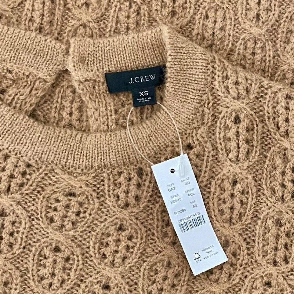 NWT!! J. CREW Balloon Sleeve Cable Knit Sweater Pale Clay Tan Brown X-Small