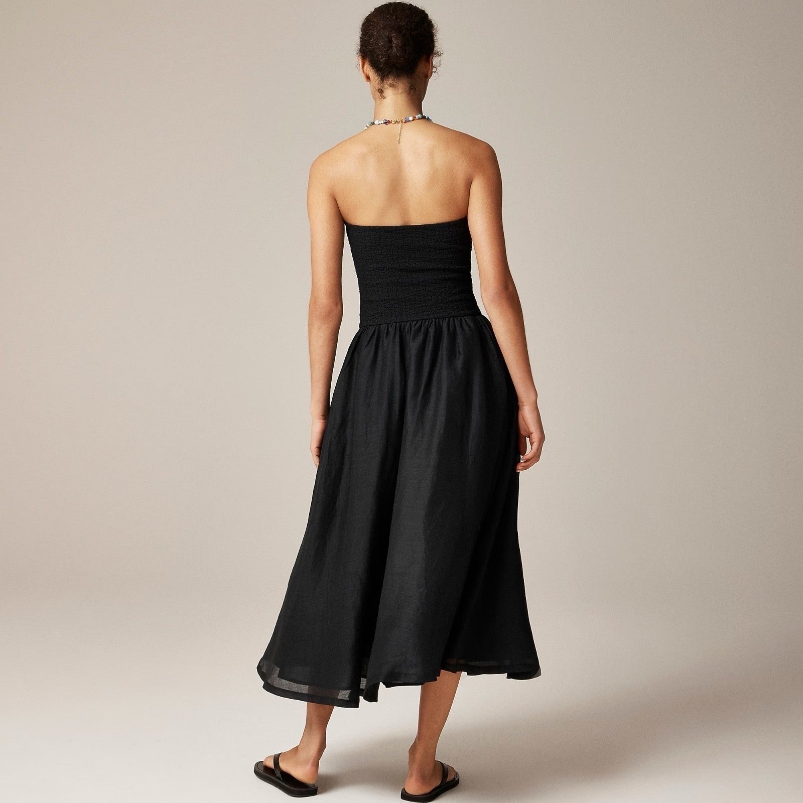 NWT!! J. CREW Strapless Mixy Dress Solid Black Midi Textured Preppy Medium