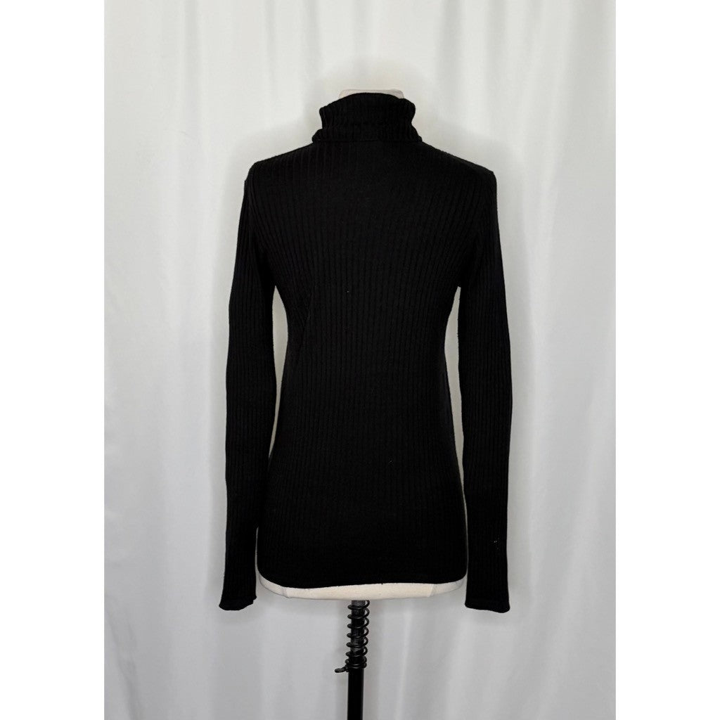 VINCE Black Cashmere Ribbed Turtleneck Knit Top Sweater Pullover Knitwear Medium