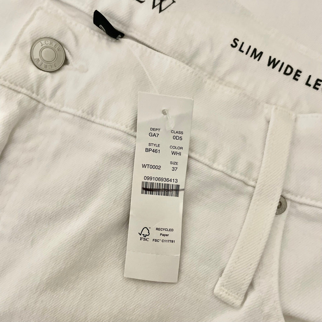 NWT!! J. CREW Slim Wide-Leg Jeans White Wash Classic 5 Pocket Denim Size 37