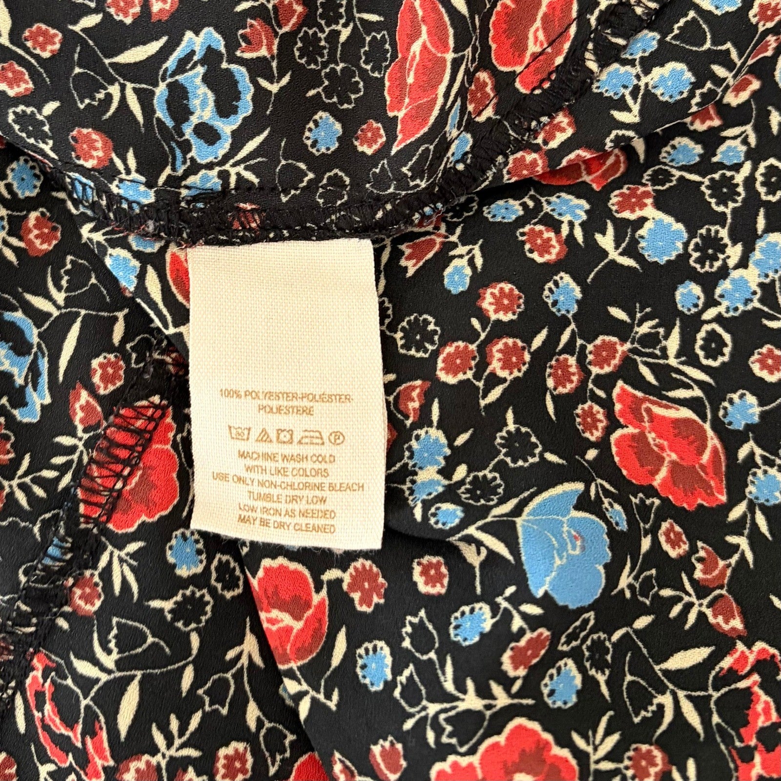 FREE PEOPLE Black Floral Ruffled Poet Top Blouse Buttondown Bohemian Medium