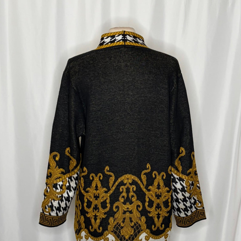 MAXSPORT Floral Duster Cardigan Sweater Wool Stripes Western Knitwear Medium