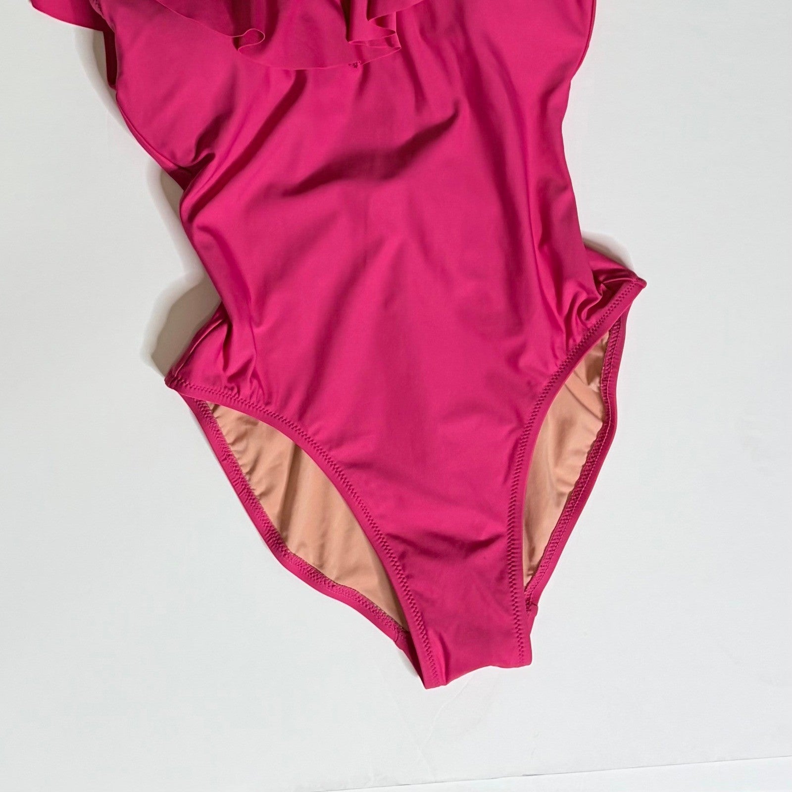 NWT!! J. CREW Ruffle Scoopneck One Piece Swimsuit Solid Hot Pink Vacation Size 4