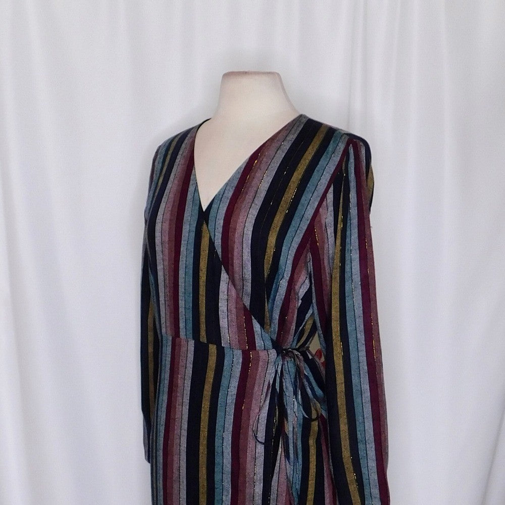 NWT!! RAILS Lola Varadero Stripe Wrap Dress Tie Waist Metallic Mini Medium