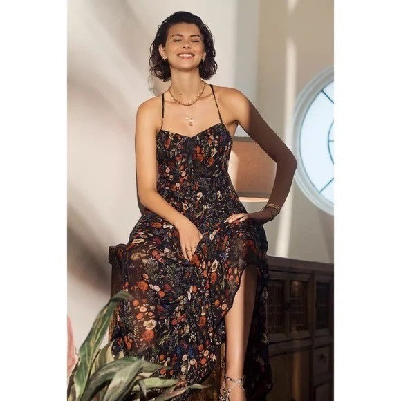 Anthropologie PAYAL JAIN Massima Pleated Floral Maxi Dress Romantic Small
