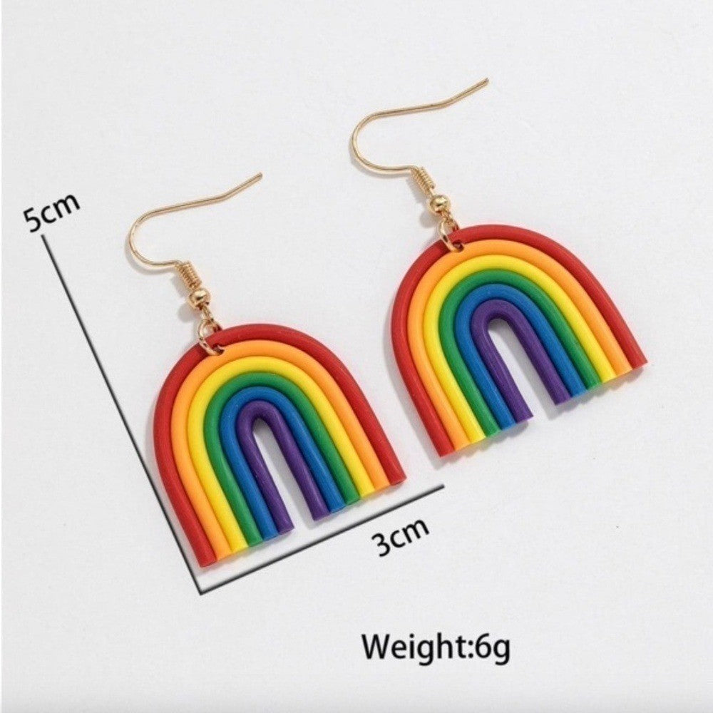 Boho Festival Colorful Rainbow Dangle Earrings Jewelry Pride Clay Drop Whimsical