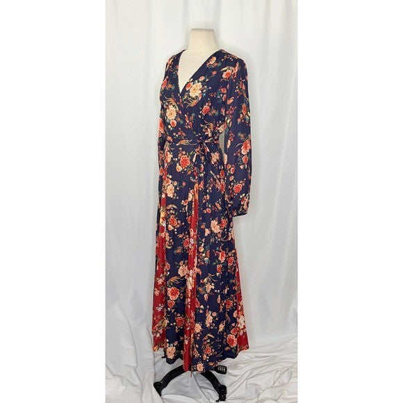 Anthropologie FARM RIO Gracia Wrap Maxi Dress Floral Birds Bohemian X-Small